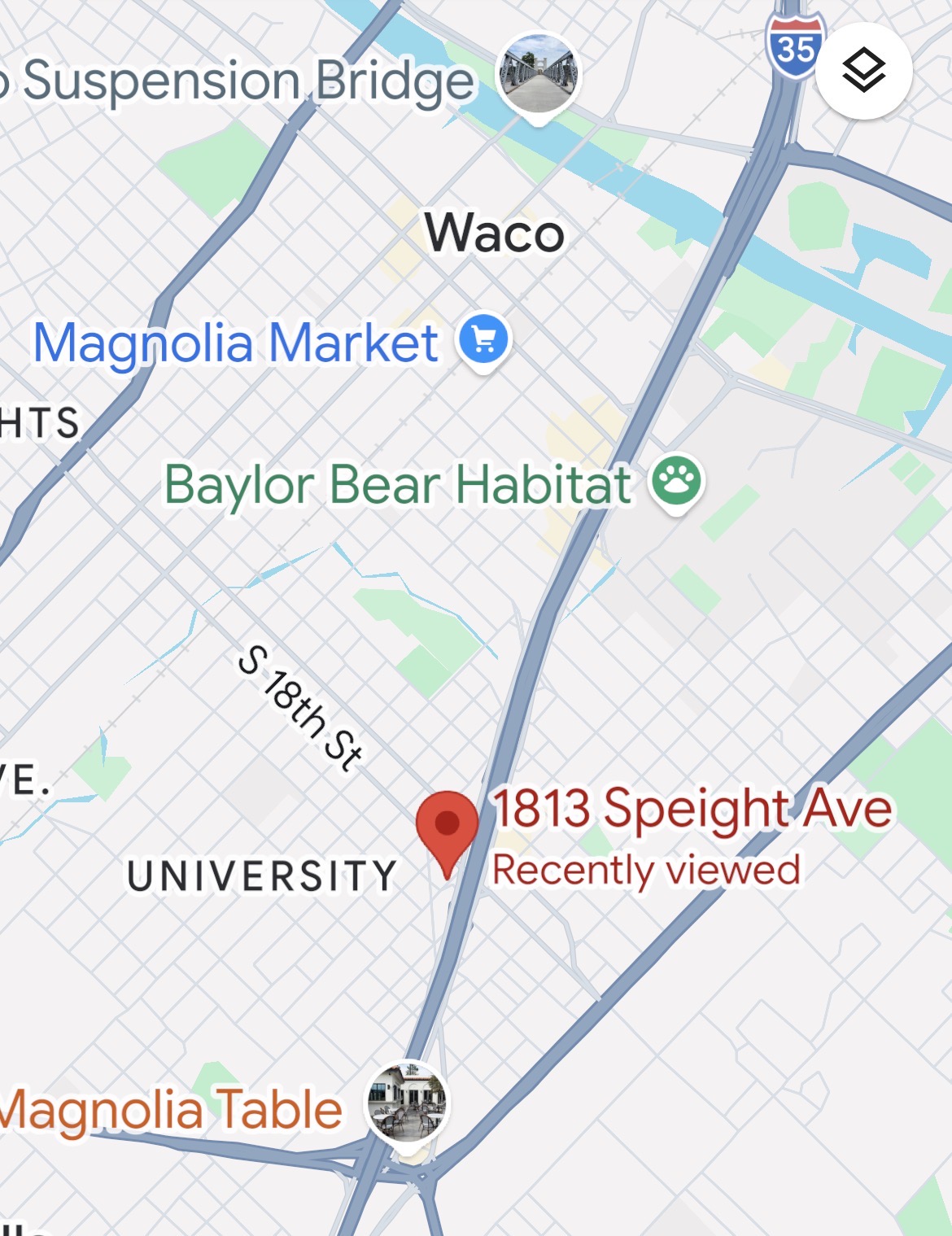 Map showing Diamond Eyes location at 1813 Speight Ave, Waco, TX