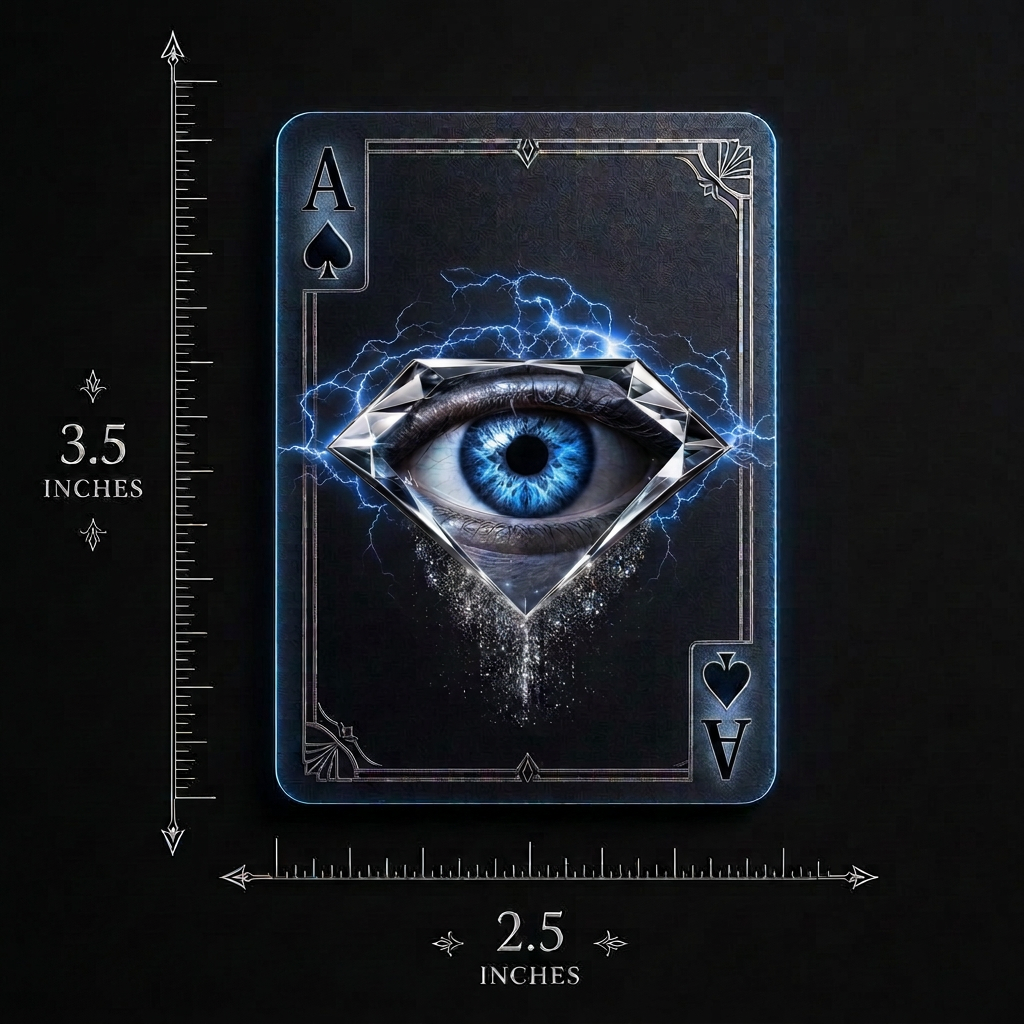 Playing card with measurements: 2.5 inches wide by 3.5 inches tall, used as a tattoo removal size reference